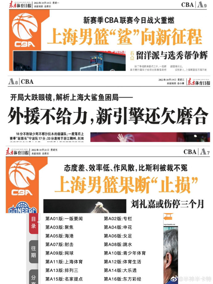 东方体育日报只有上海 昨日上海爆冷不敌同曦 沪媒《东方体育日报》本季首次未做报道