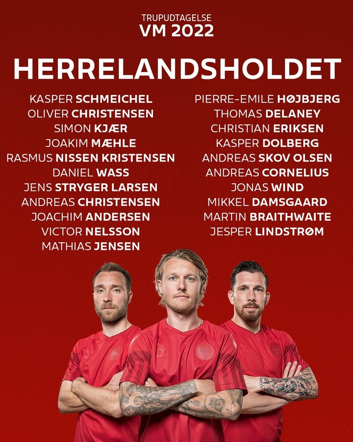 丹麦公布世界杯部分大名单：爱神领衔，小舒梅切尔、克亚尔在列