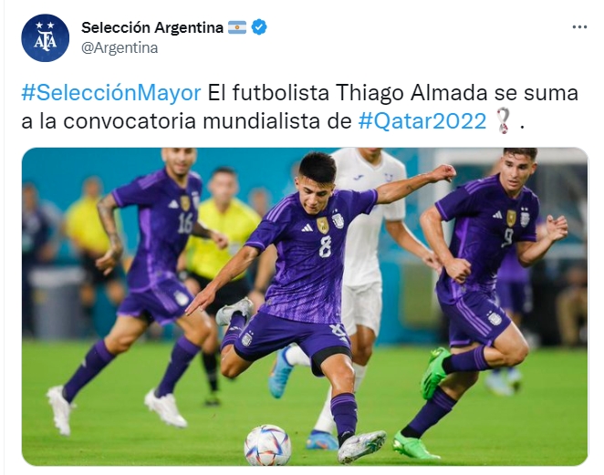 米利托 世界杯 阿根廷官方：蒂亚戈-阿尔马达递补华金-科雷亚入选世界杯大名单
