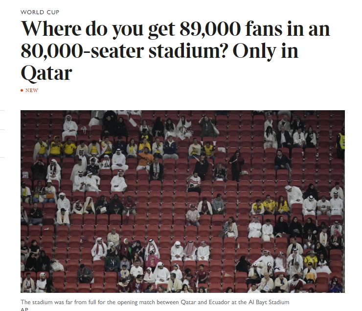 泰晤士报：虽扩张了球场座位数，但世界杯场馆里比赛时有很多空位