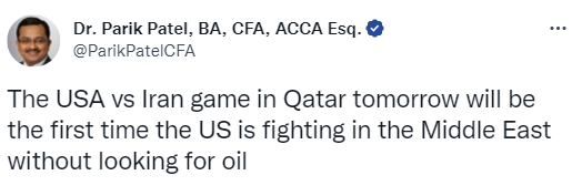 印投资家：明天踢伊朗，是美国第一次不寻找石油情况下去中东作战