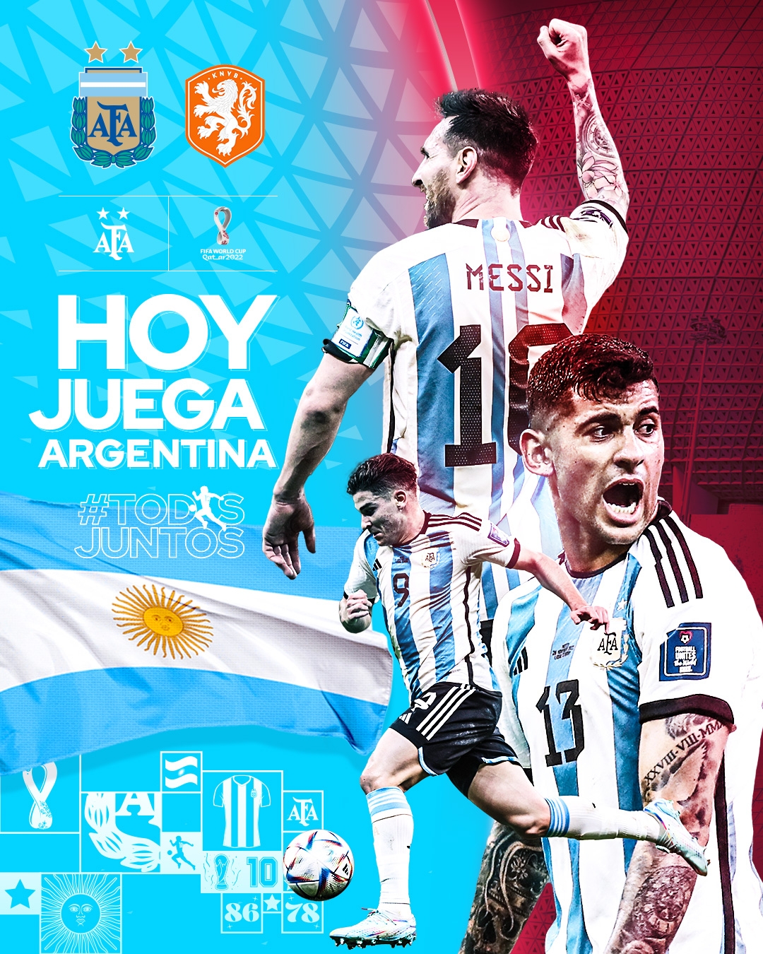 梅西阿根廷照片,阿根廷世界杯梅西海报,梅西和阿根廷合影,阿根廷媒体梅西 阿根廷官推晒战荷兰海报：梅西、阿尔瓦雷斯、罗梅罗出镜