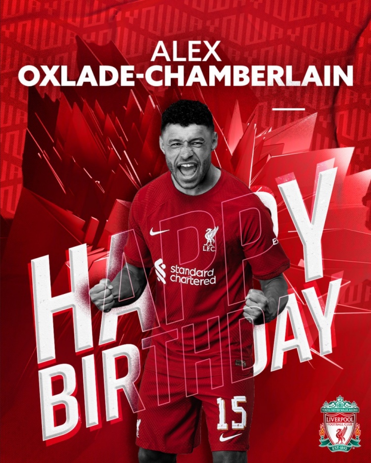 利物浦祝张伯伦29岁生日快乐，球员为红军出战133场17球15助