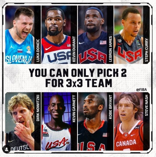 FIBA官方发问：以下8人中选2人和你打国际篮联3V3 你选谁？