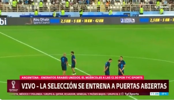 阿根廷队在阿布扎比开始首堂训练课，梅西领衔14名球员进行训练