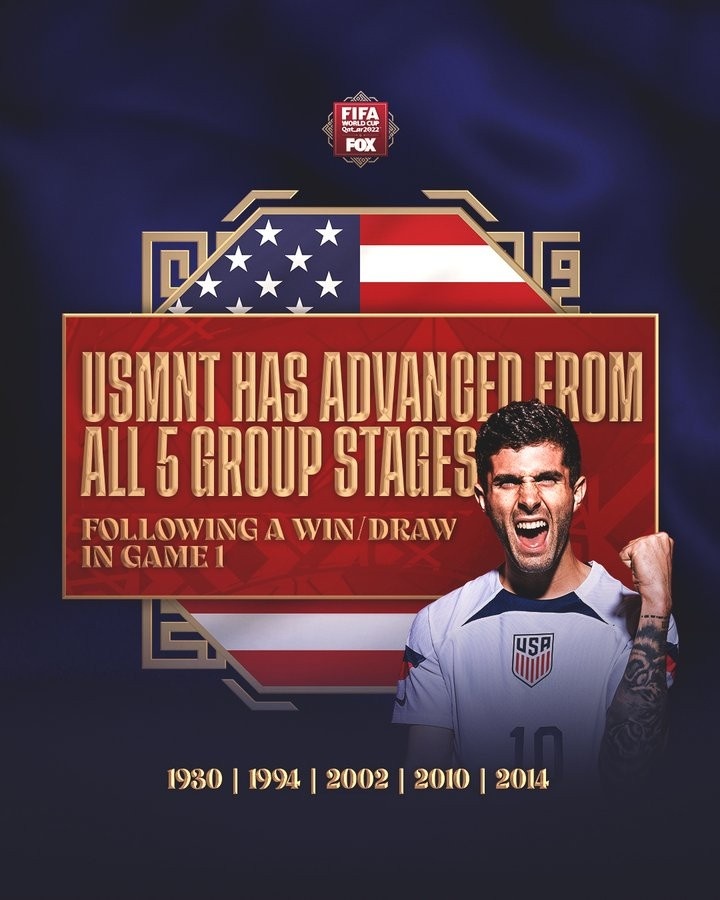 美国队5次在世界杯小组赛首轮拿分，最终均从小组突围