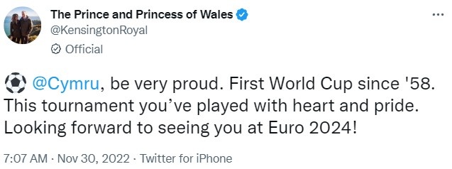 威尔士亲王&王妃社媒鼓励球队:期待在2024年欧洲杯上见到你们