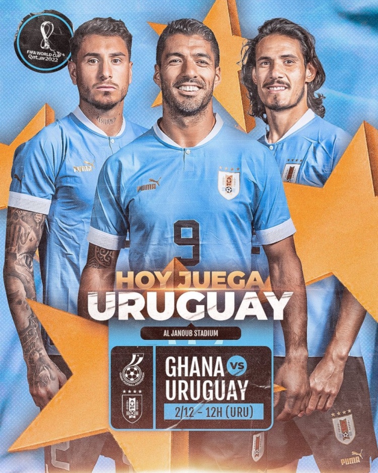 乌拉圭发布对阵加纳海报:苏亚雷斯,卡瓦尼,吉梅内斯出镜