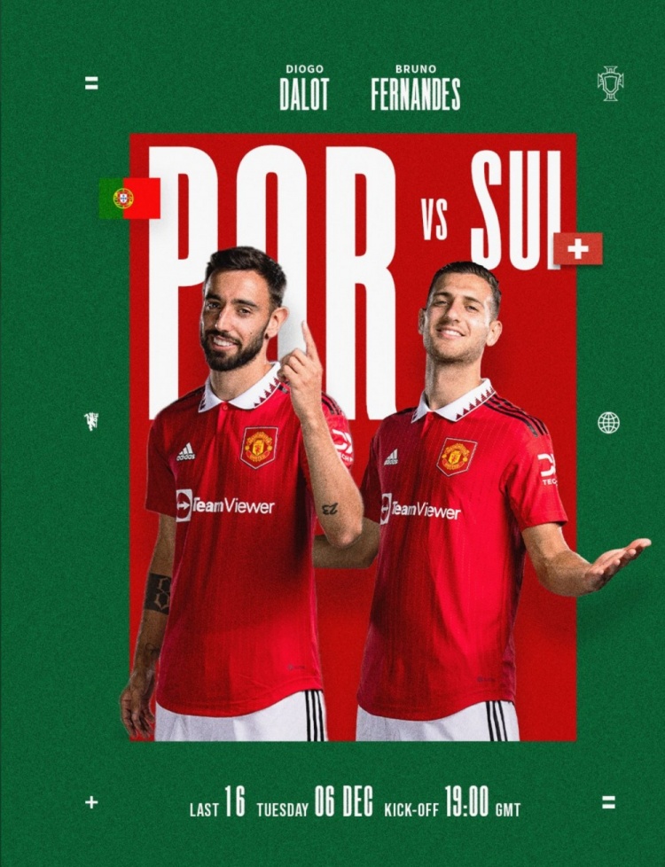 曼联官方晒葡萄牙vs瑞士海报,为b费,达洛特加油